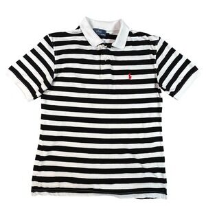 Polo Ralph Lauren Mens Striped Polo Shirt M White‎ Black Pony Logo Red Preppy